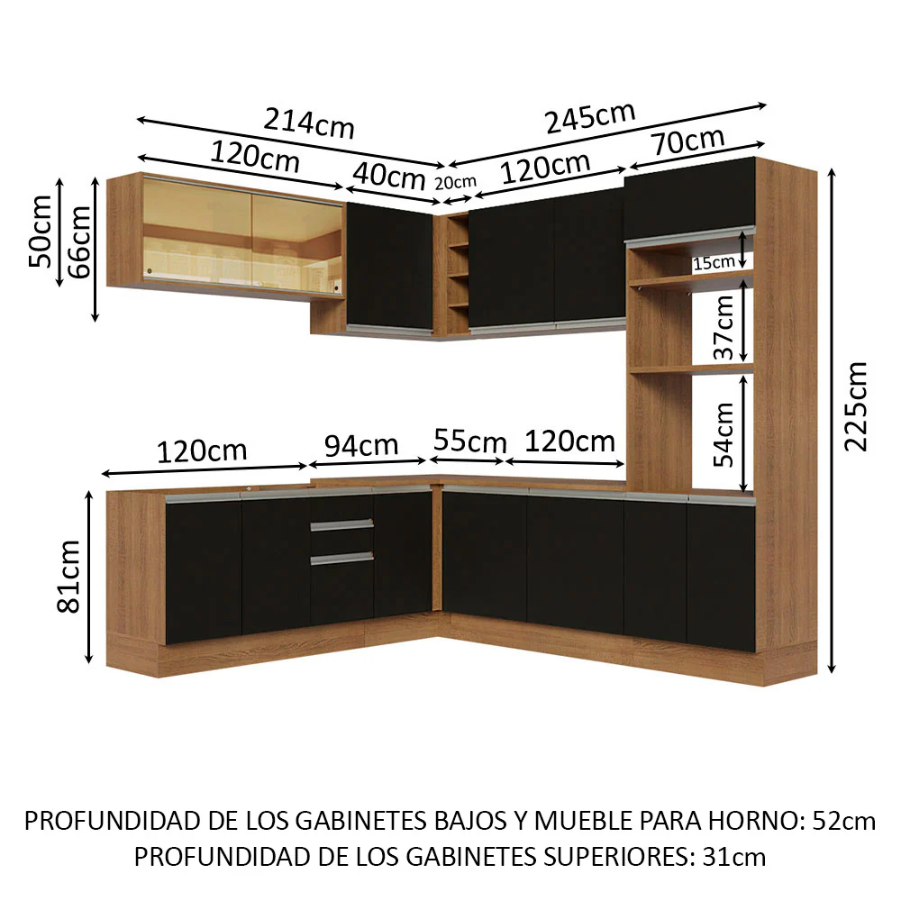 Combo completo de Cocina Esquinera 459cm Glamy Madesa 01 Marrón/Negro - Image 2
