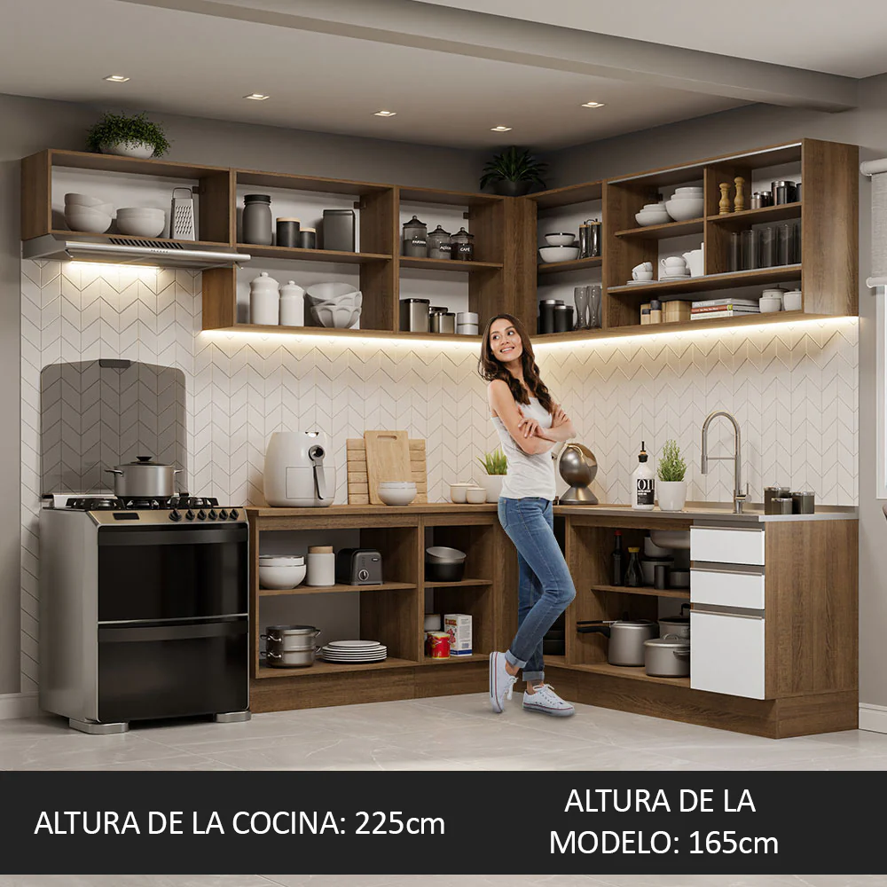 Combo completo de Cocina Esquinera 469cm Marrón/Blanco Glamy Madesa 01 - Image 5