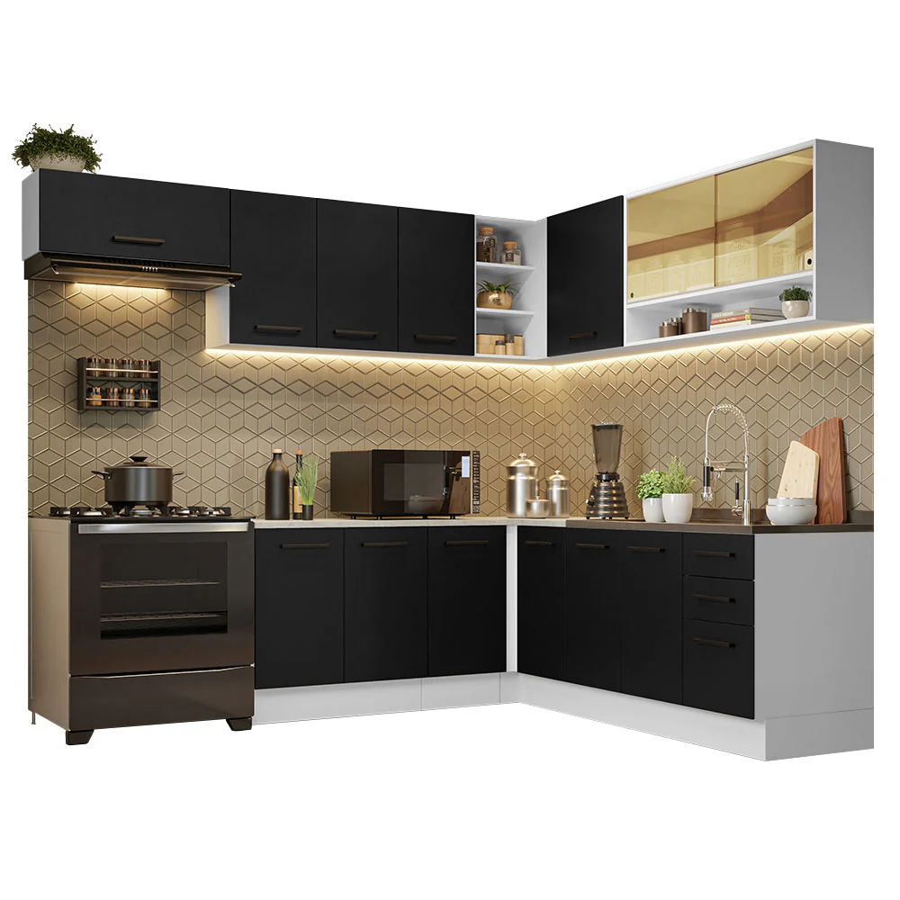 Combo Completo de Cocina Esquinera 486 cm Blanco/Negro 60 cm de Profundidad Agata Madesa 01 - Image 3