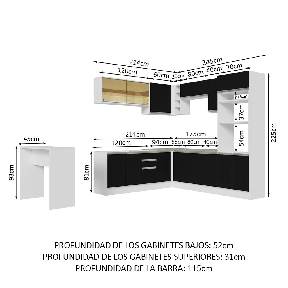 Combo completo de Cocina Esquinera 504cm Glamy Madesa 01 Blanco/Negro - Image 2