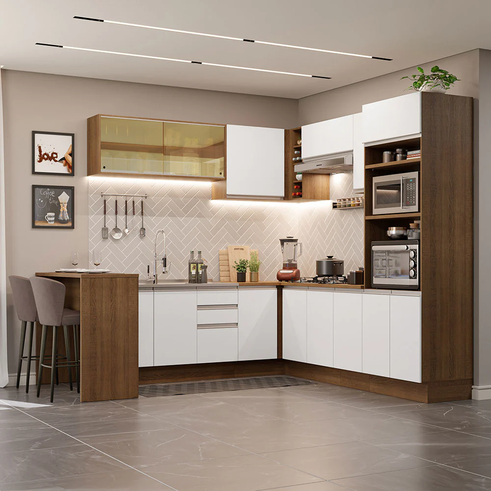 Combo completo de Cocina Esquinera 504cm Madesa Glamy Marrón/Blanco 01