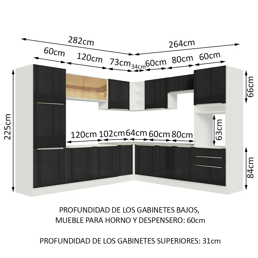 Combo completo de Cocina Esquinera 546 cm Blanco/Negro Lux Madesa 03 - Image 2