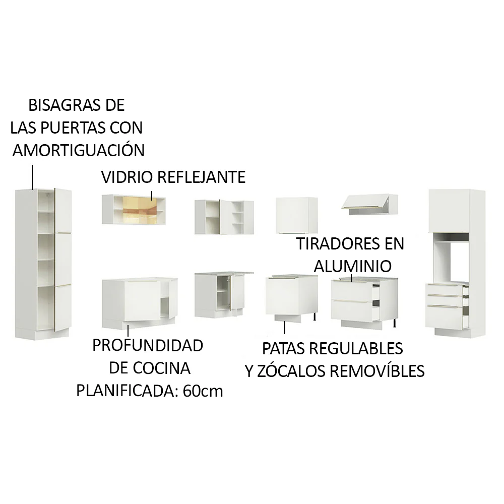 Combo Completo de Cocina Esquinera 546 x 60 cm Blanco/Blanco Aterciopelado Lux Madesa 01 - Image 4