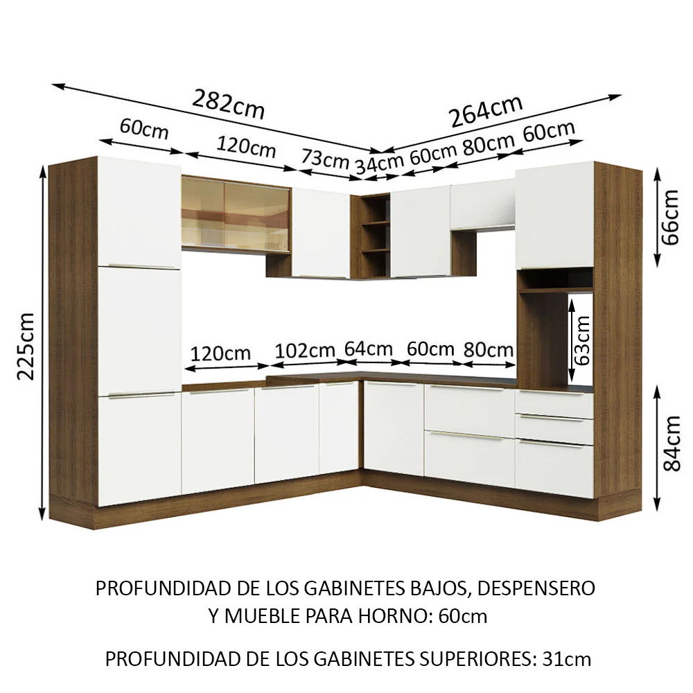 Combo Completo de Cocina Esquinera 546 x 60 cm Marrón/Blanco Aterciopelado Lux Madesa 01 - Image 2