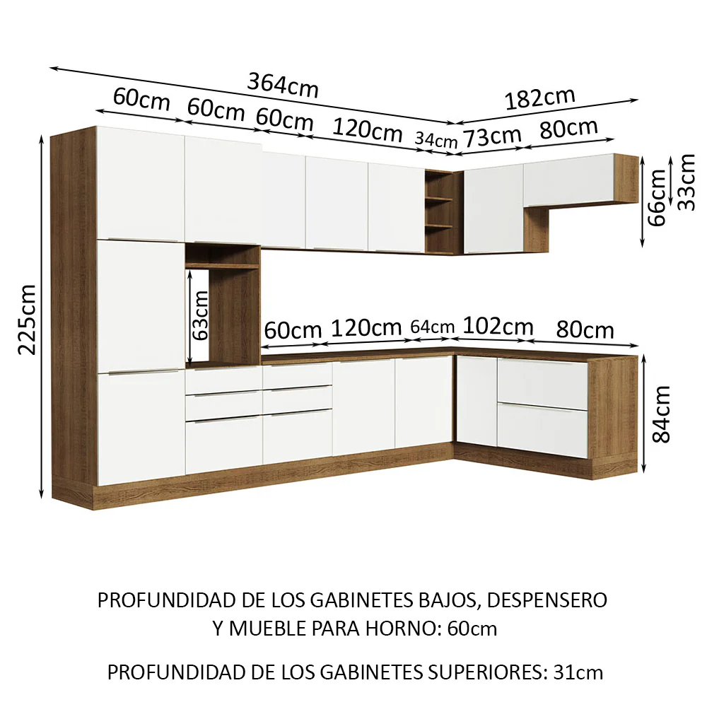 Combo Completo de Cocina Esquinera 546 x 60 cm Marrón/Blanco Aterciopelado Lux Madesa 05 - Image 2