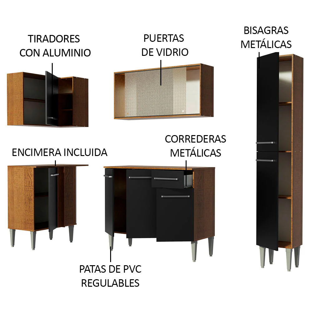 Combo completo de Cocina Esquinera Madesa Emilly 261cm Marrón/Negro 02 - Image 4