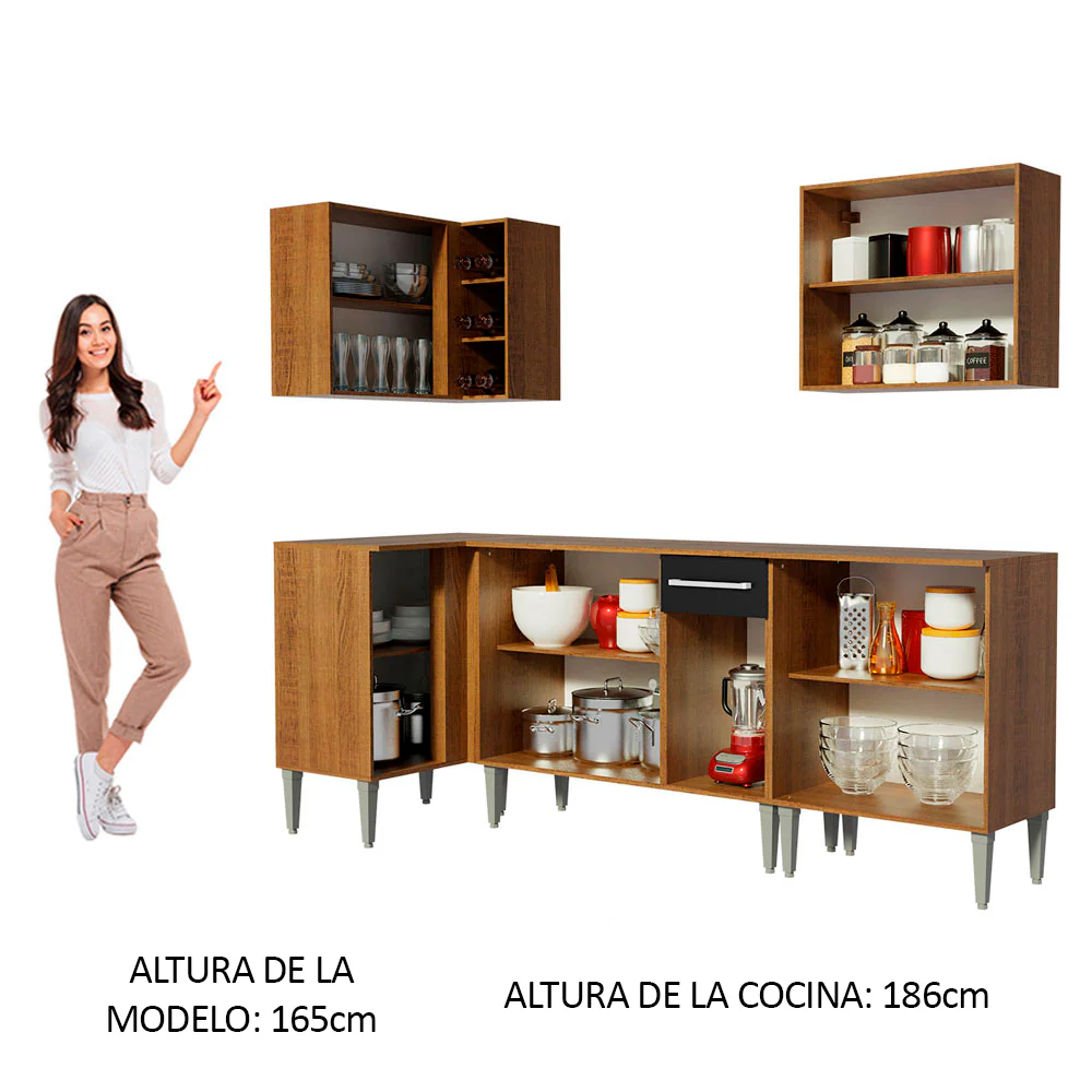 Combo completo de Cocina Esquinera Madesa Emilly 293cm Marrón/Negro 01 - Image 5