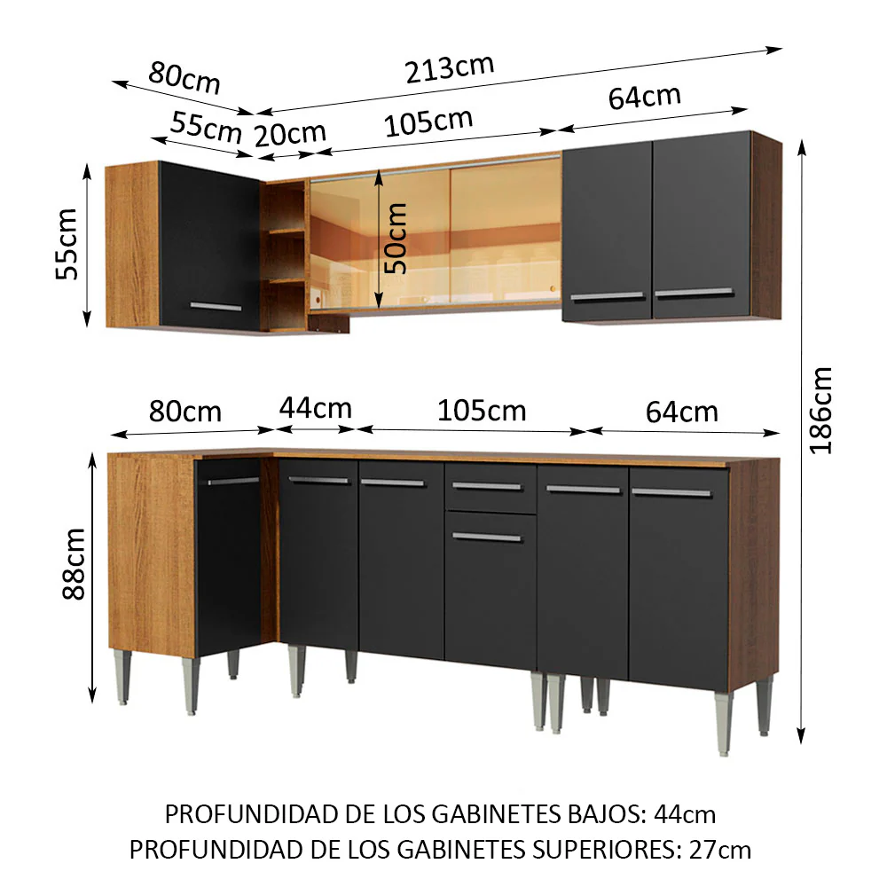 Combo completo de Cocina Esquinera Madesa Emilly 293cm Marrón/Negro 04 - Image 2