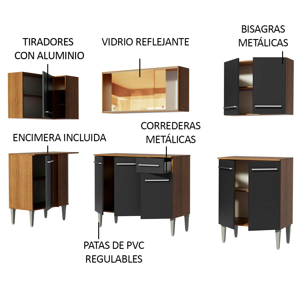 Combo completo de Cocina Esquinera Madesa Emilly 293cm Marrón/Negro 04 - Image 4