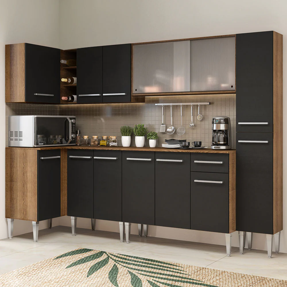 Combo completo de Cocina Esquinera Madesa Emilly 325cm Marrón/Negro 03