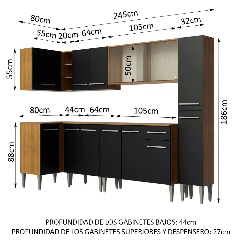 Combo completo de Cocina Esquinera Madesa Emilly 325cm Marrón/Negro 03 - Image 2