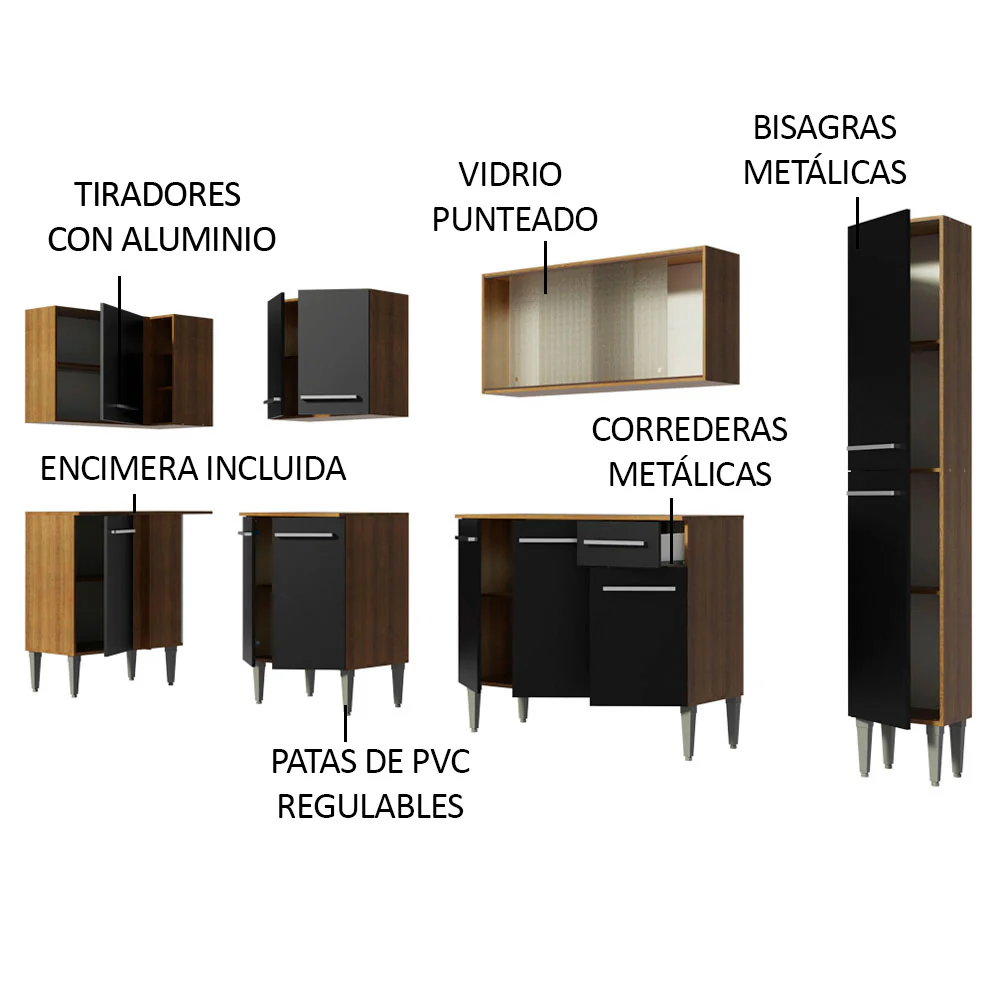Combo completo de Cocina Esquinera Madesa Emilly 325cm Marrón/Negro 03 - Image 4