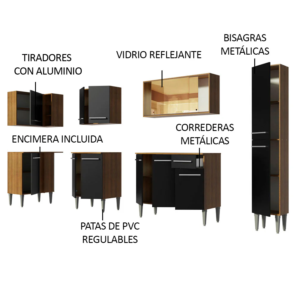Combo completo de Cocina Esquinera Madesa Emilly 325cm Marrón/Negro 04 - Image 4
