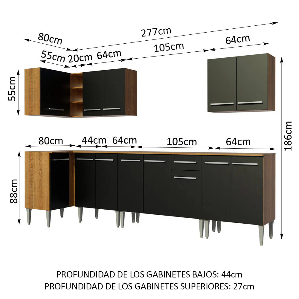 Combo completo de Cocina Esquinera Madesa Emilly 357cm Marrón/Negro 01 - Image 2