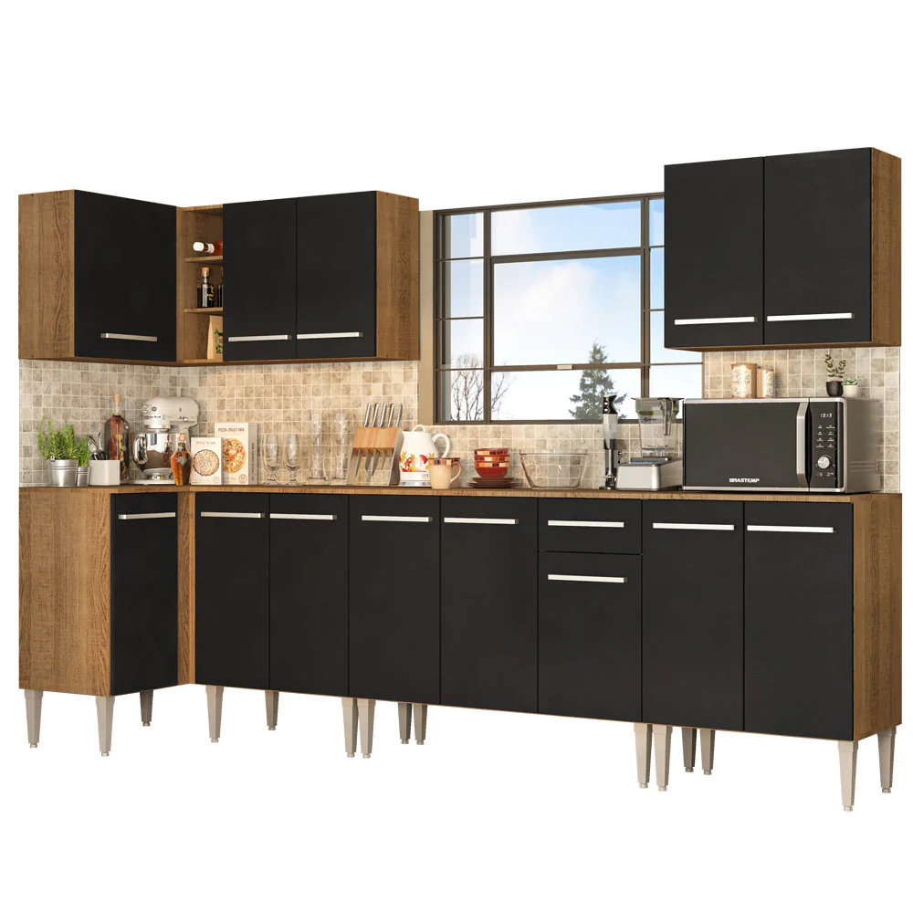 Combo completo de Cocina Esquinera Madesa Emilly 357cm Marrón/Negro 01 - Image 3