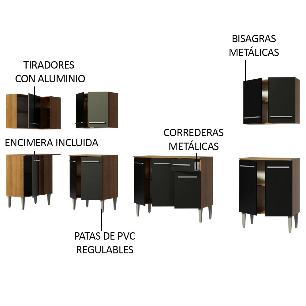 Combo completo de Cocina Esquinera Madesa Emilly 357cm Marrón/Negro 01 - Image 4