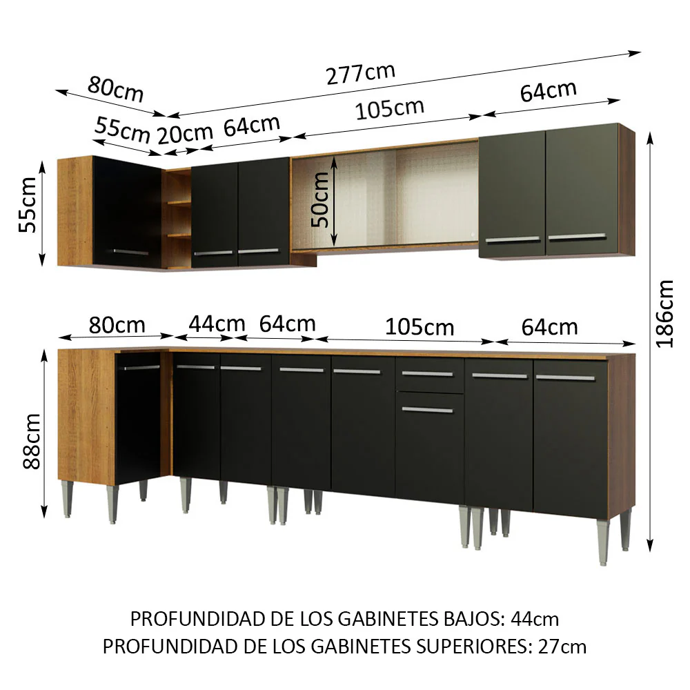 Combo completo de Cocina Esquinera Madesa Emilly 357cm Marrón/Negro 02 - Image 2