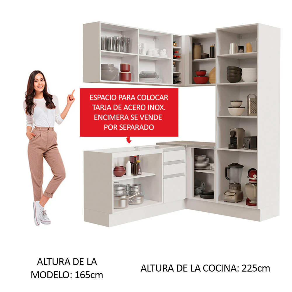 Combo completo de Cocina Esquinera Madesa Glamy 329cm 01 Blanco - Image 5