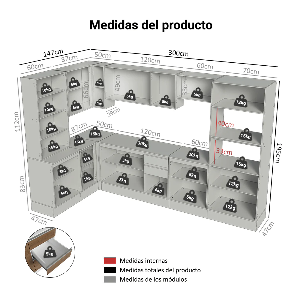 Combo completo de Cocina Esquinero 100% MDF 447 cm Blanco/Marrón/Crema Smart Madesa 02 - Image 2