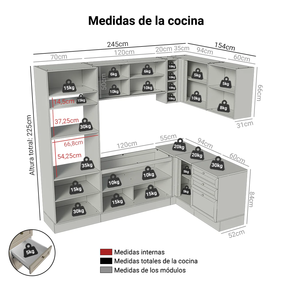 Combo completo de Cocina Esquinero 399 cm Blanco/Crema Vik Madesa 01 - Image 2