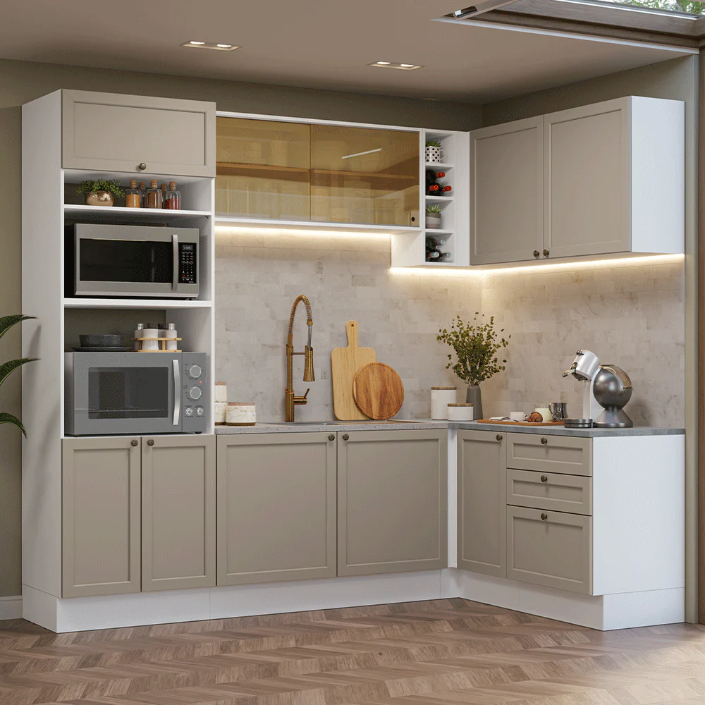 Combo completo de Cocina Esquinero 399 cm Blanco/Crema Vik Madesa 02