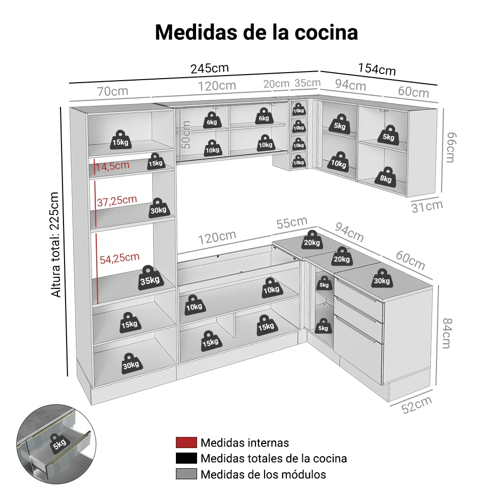 Combo completo de Cocina Esquinero 399 cm Blanco/Gris Lux Madesa 01 - Image 2