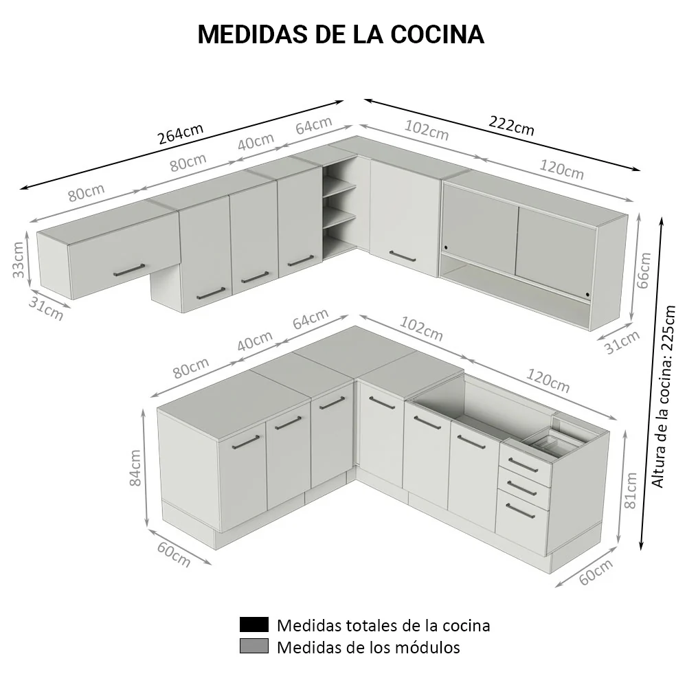Combo completo de Cocina Esquinero 486cm Blanco/Crema 60cm de Profundidad Agata Madesa 01 - Image 3