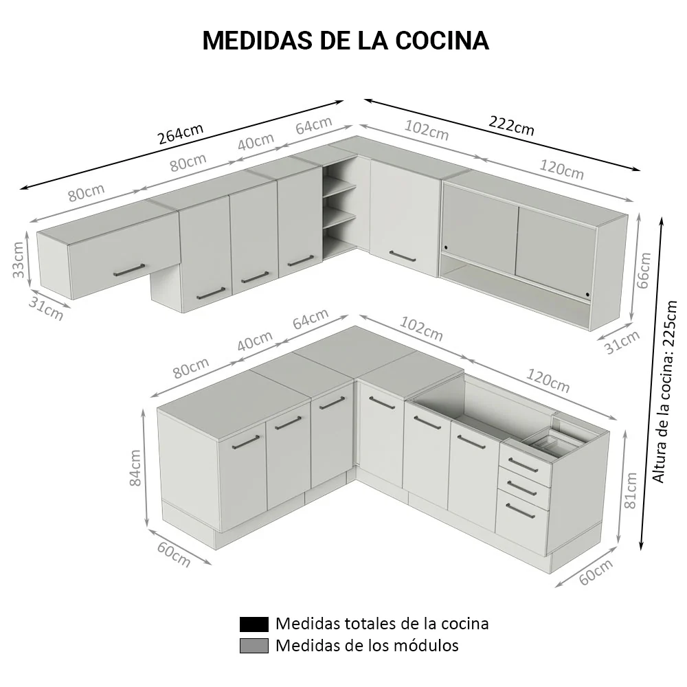 Combo completo de Cocina Esquinero 486cm Marrón/Crema 60cm de Profundidad Agata Madesa 01 - Image 3