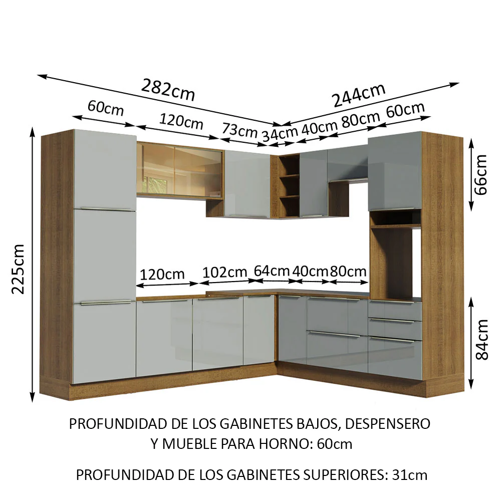 Combo completo de Cocina Esquinero 526cm Marrón/Gris Lux Madesa 01 - Image 3