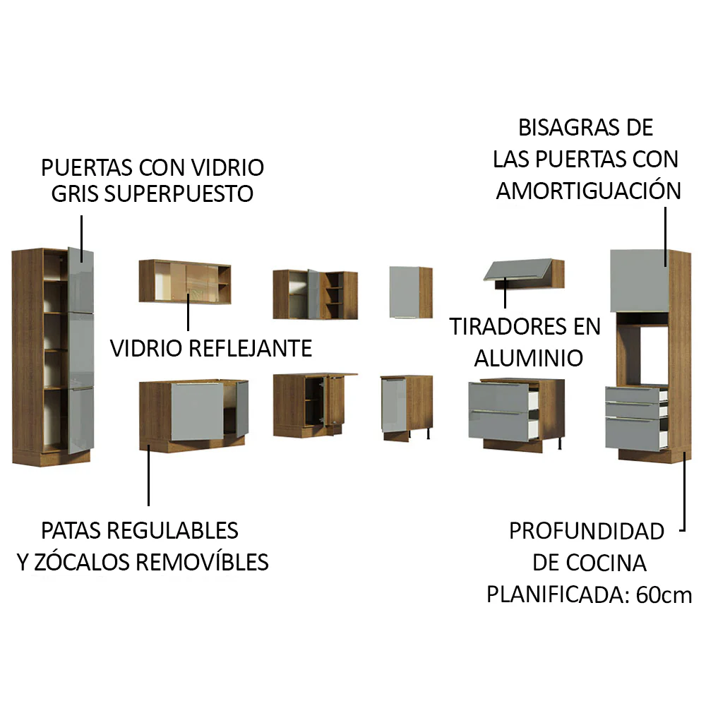 Combo completo de Cocina Esquinero 526cm Marrón/Gris Lux Madesa 01 - Image 4