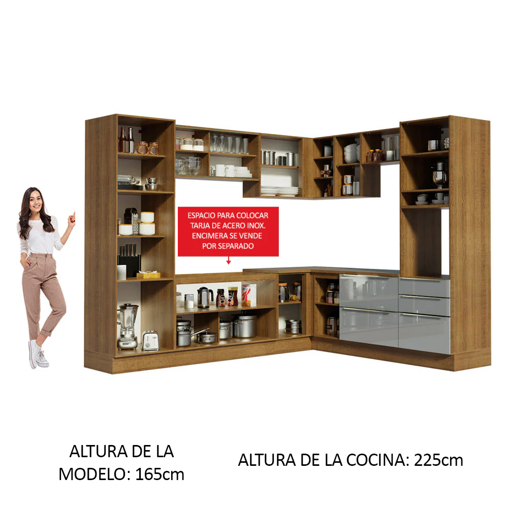 Combo completo de Cocina Esquinero 526cm Marrón/Gris Lux Madesa 01 - Image 5