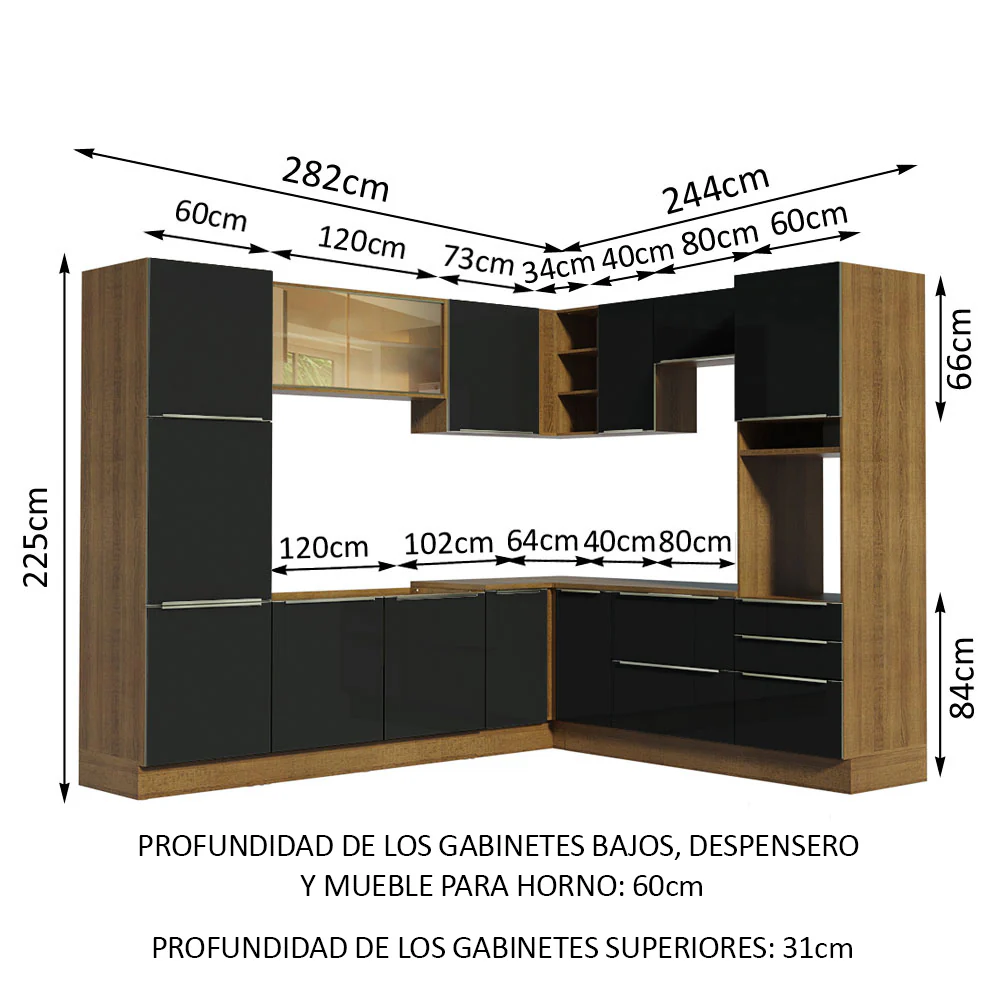 Combo completo de Cocina Esquinero 526cm Marrón/Negro Lux Madesa 01 - Image 3