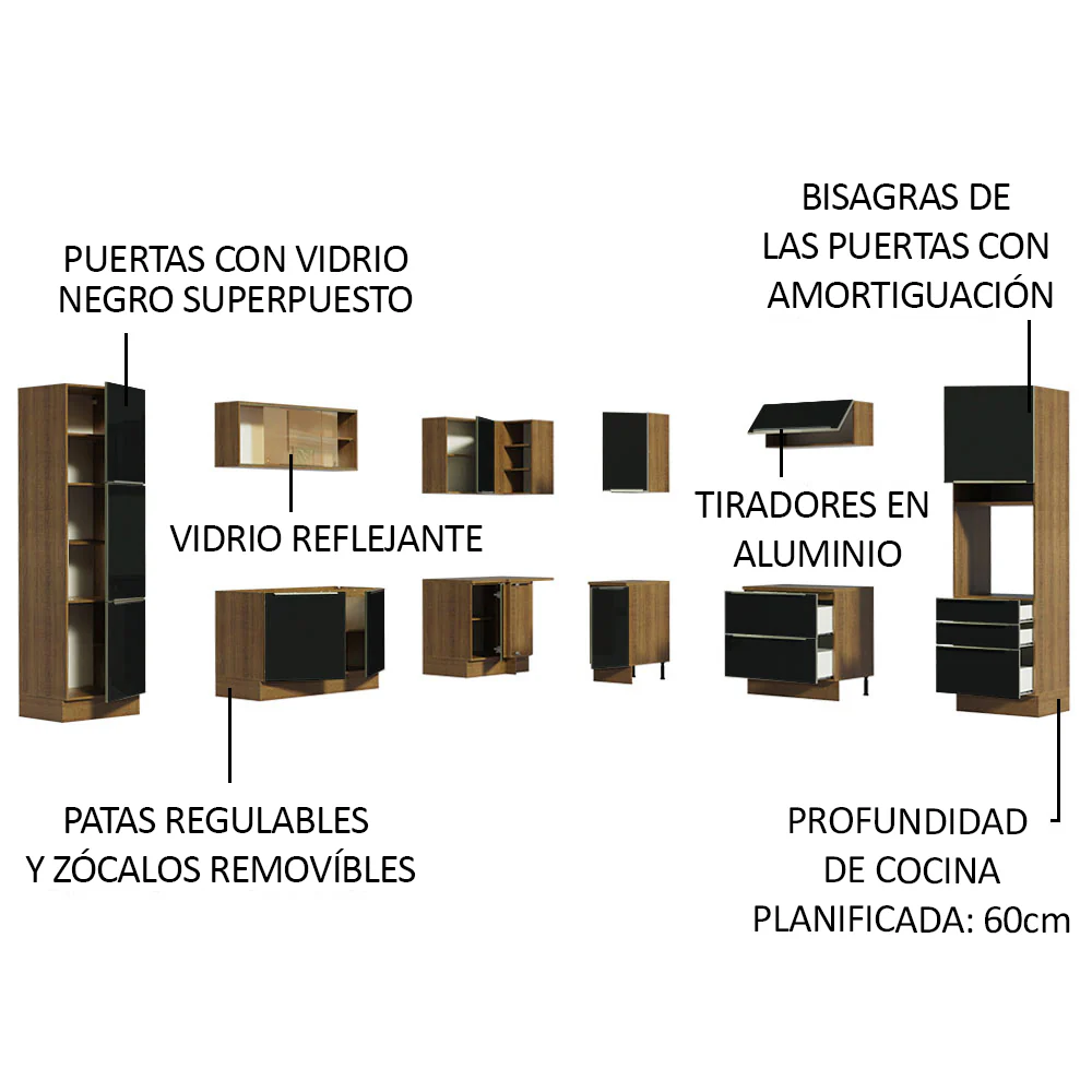 Combo completo de Cocina Esquinero 526cm Marrón/Negro Lux Madesa 01 - Image 4