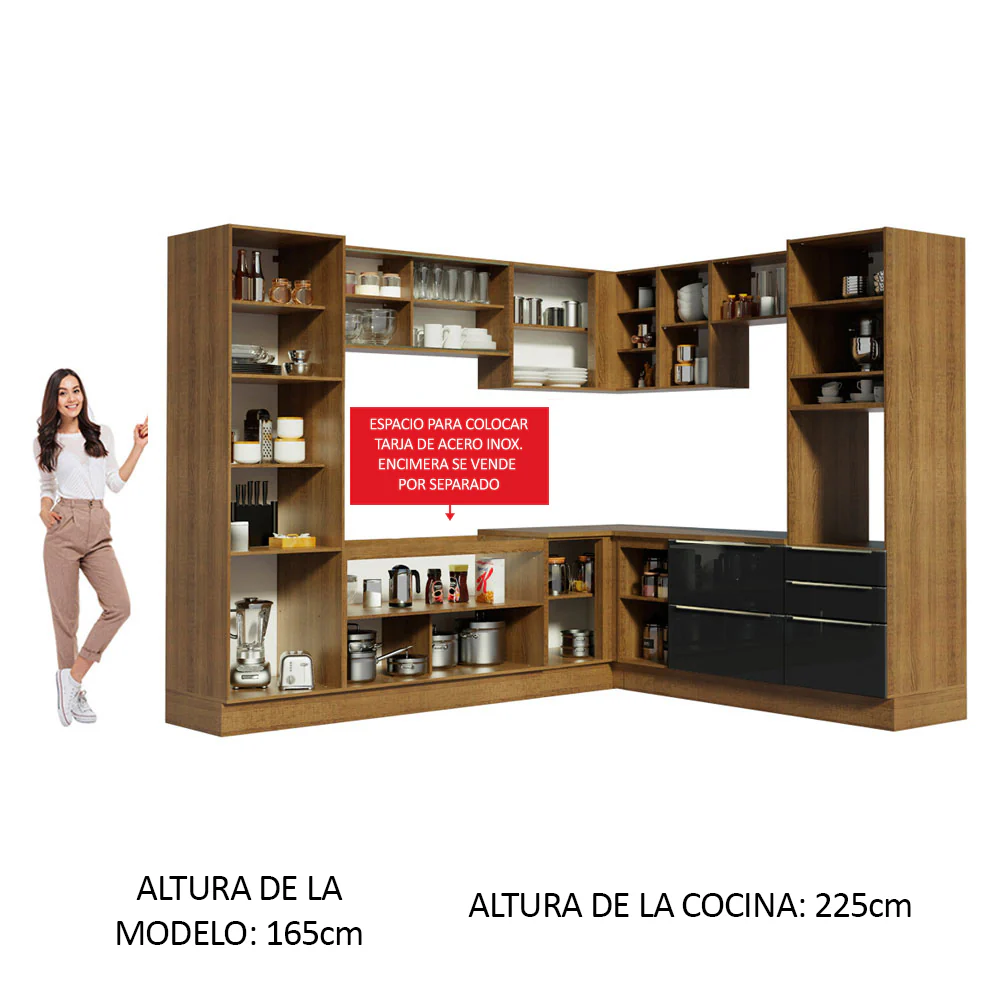 Combo completo de Cocina Esquinero 526cm Marrón/Negro Lux Madesa 01 - Image 5