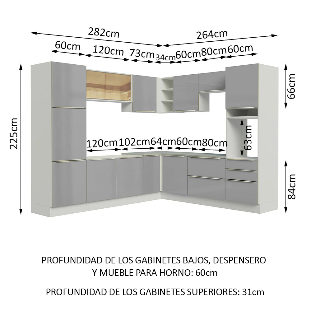Combo completo de Cocina Esquinero 546cm Blanco/Gris Lux Madesa 01 - Image 3