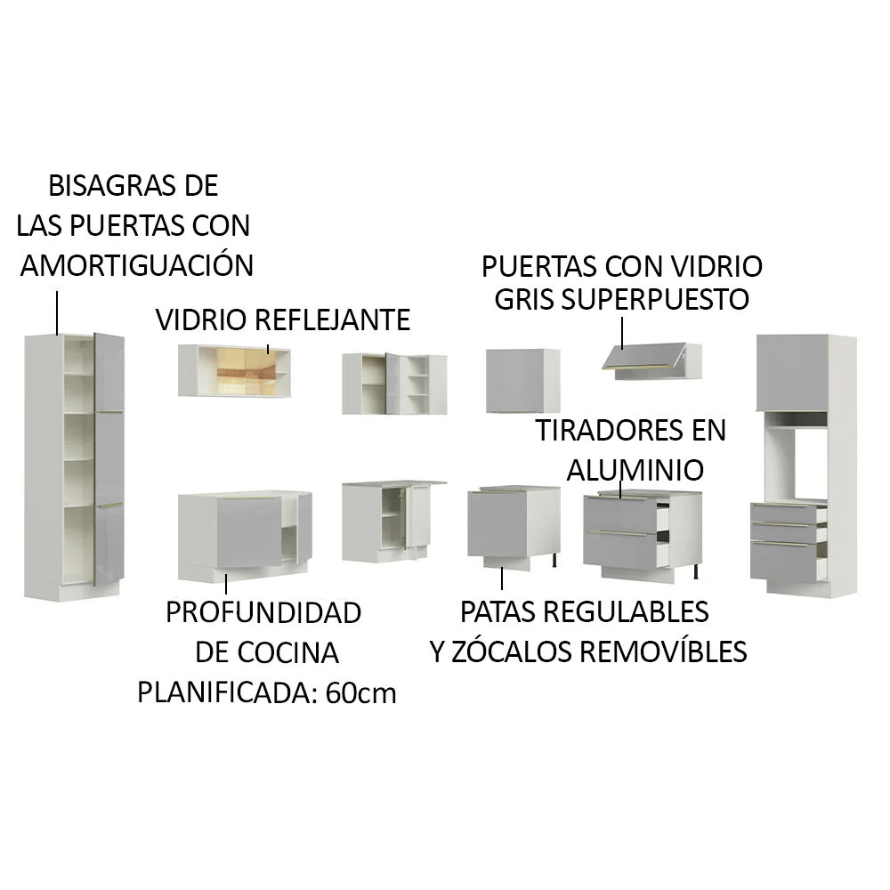 Combo completo de Cocina Esquinero 546cm Blanco/Gris Lux Madesa 01 - Image 4