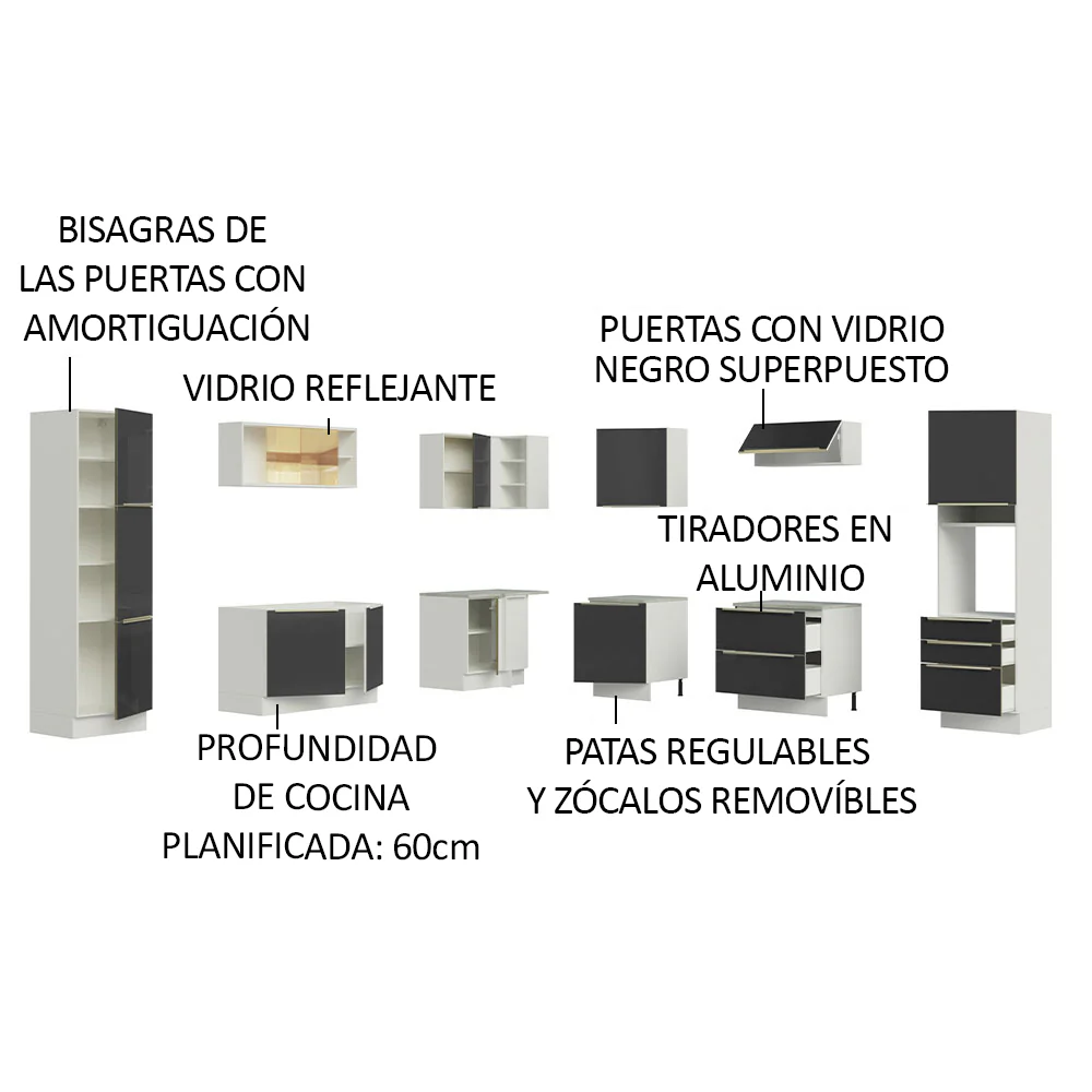 Combo completo de Cocina Esquinero 546cm Blanco/Negro Lux Madesa 01 - Image 4
