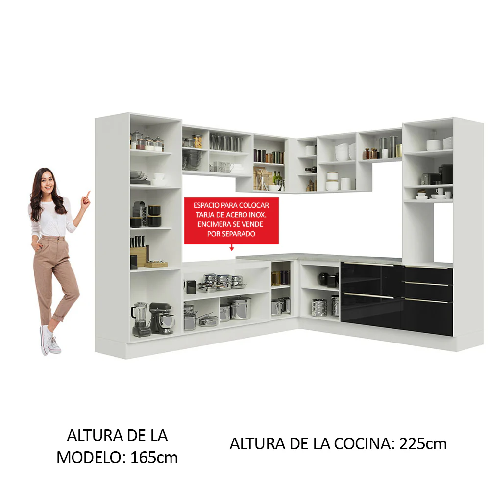Combo completo de Cocina Esquinero 546cm Blanco/Negro Lux Madesa 01 - Image 5
