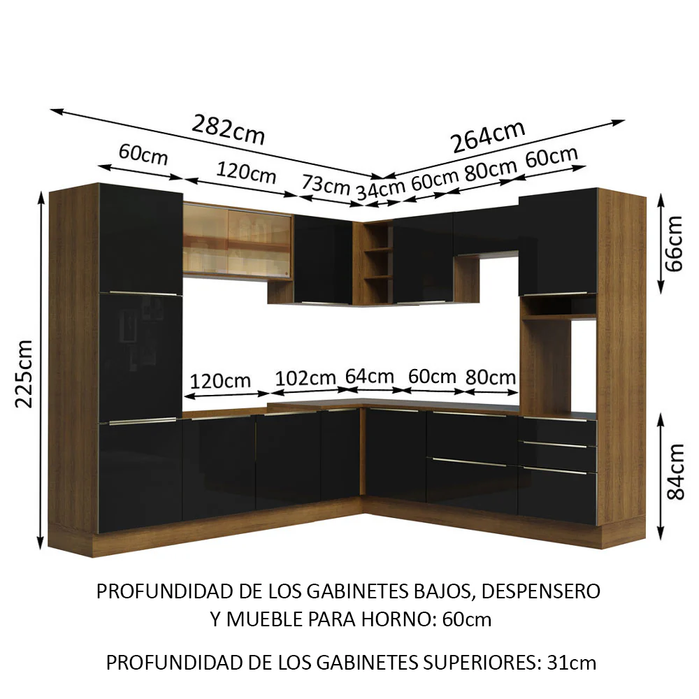 Combo completo de Cocina Esquinero 546cm Marrón/Negro Lux Madesa 01 - Image 3