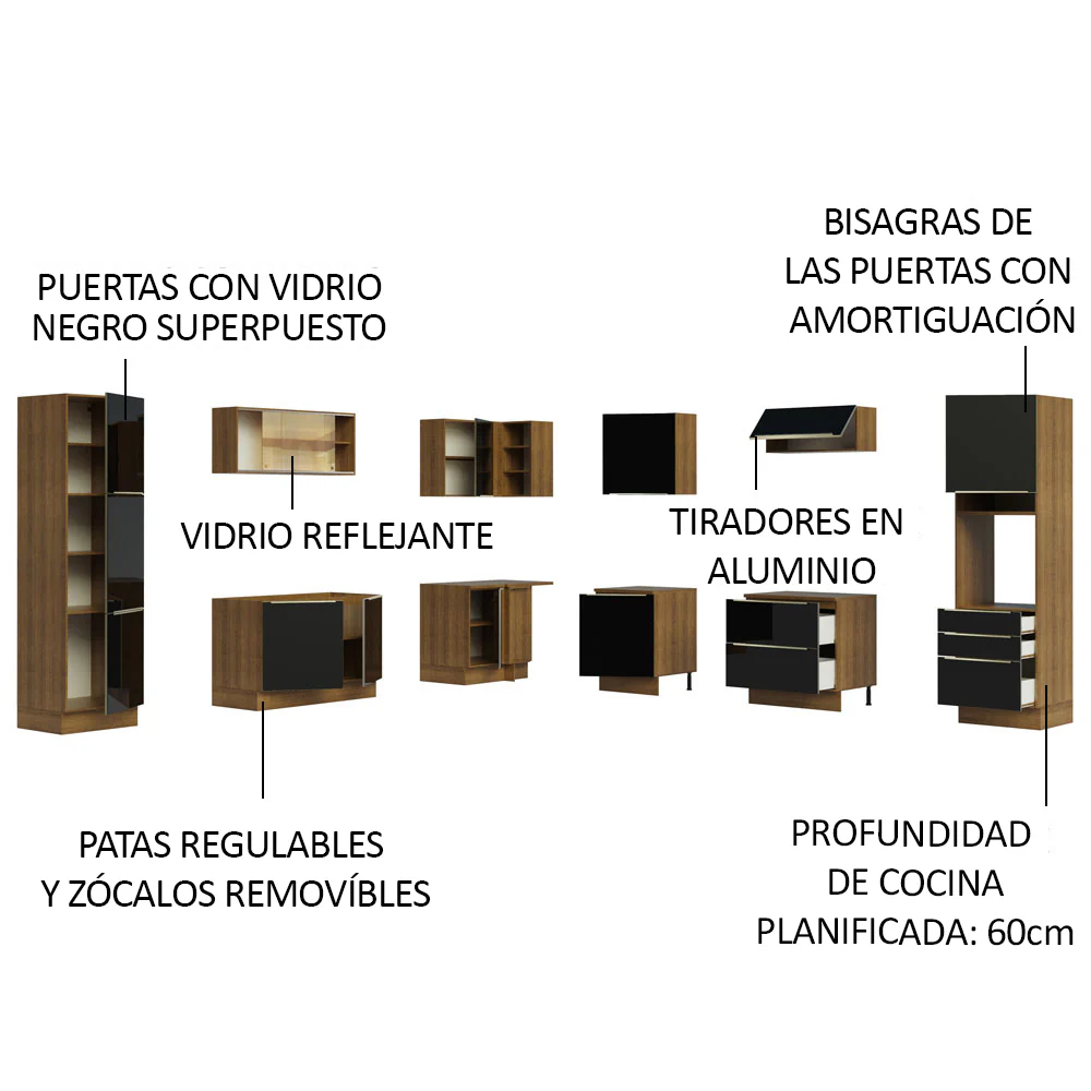 Combo completo de Cocina Esquinero 546cm Marrón/Negro Lux Madesa 01 - Image 4