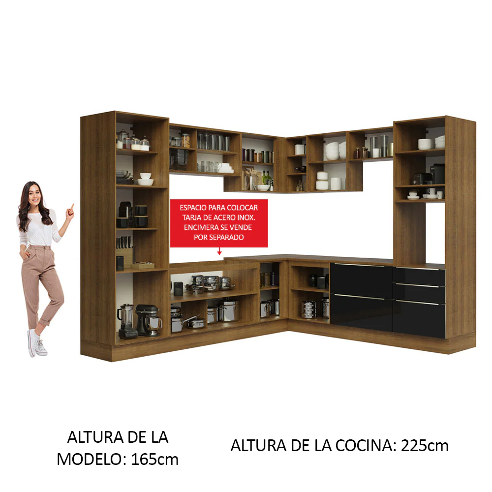 Combo completo de Cocina Esquinero 546cm Marrón/Negro Lux Madesa 01 - Image 5
