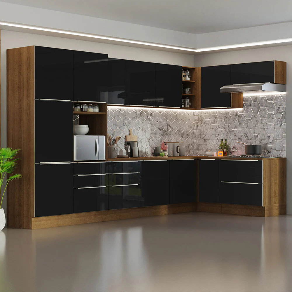 Combo completo de Cocina Esquinero 546cm Marrón/Negro Lux Madesa 05