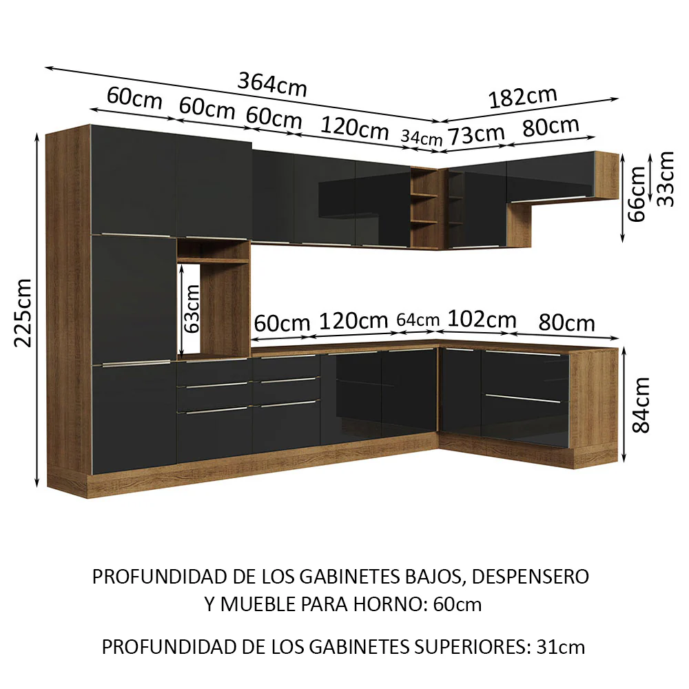 Combo completo de Cocina Esquinero 546cm Marrón/Negro Lux Madesa 05 - Image 3