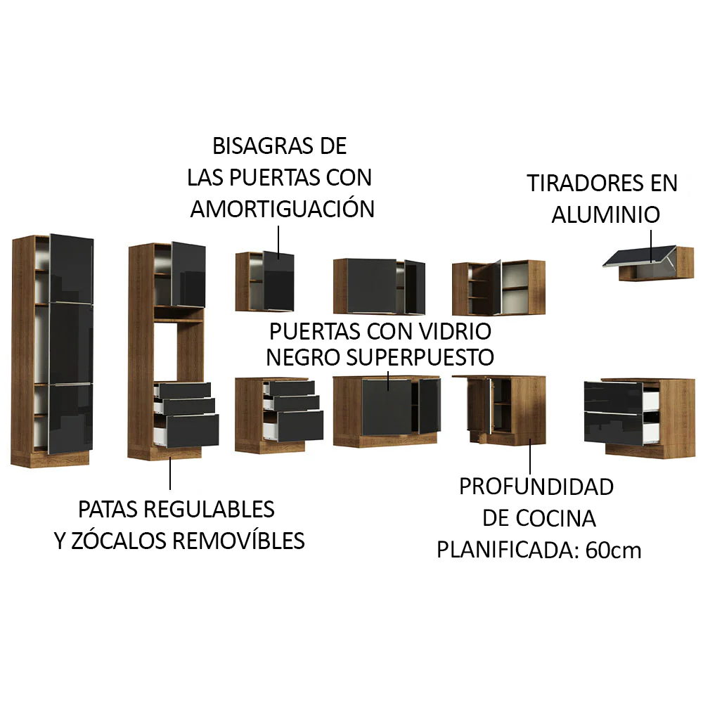 Combo completo de Cocina Esquinero 546cm Marrón/Negro Lux Madesa 05 - Image 4