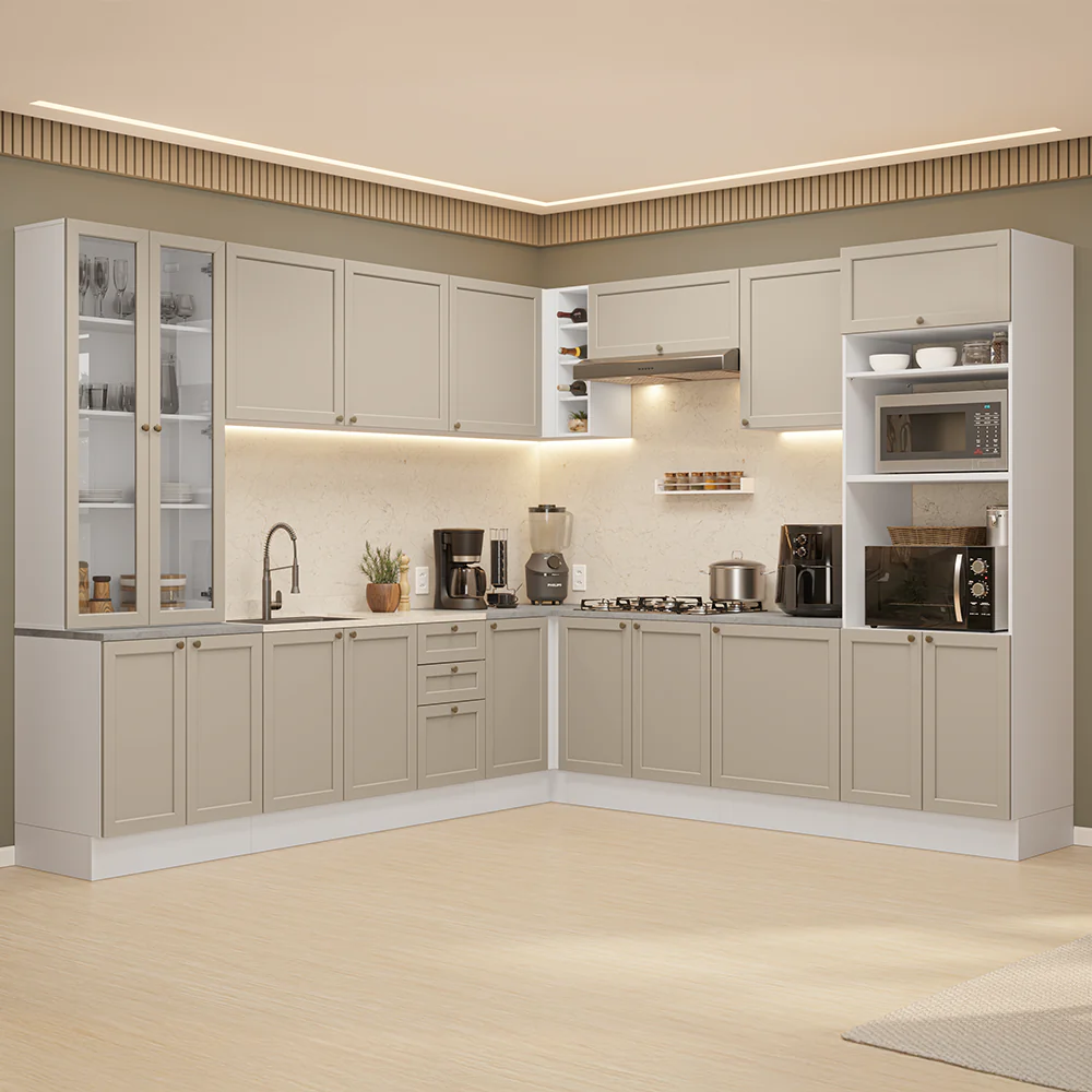 Combo completo de Cocina Esquinero 549 cm Blanco/Crema Vik Madesa 01