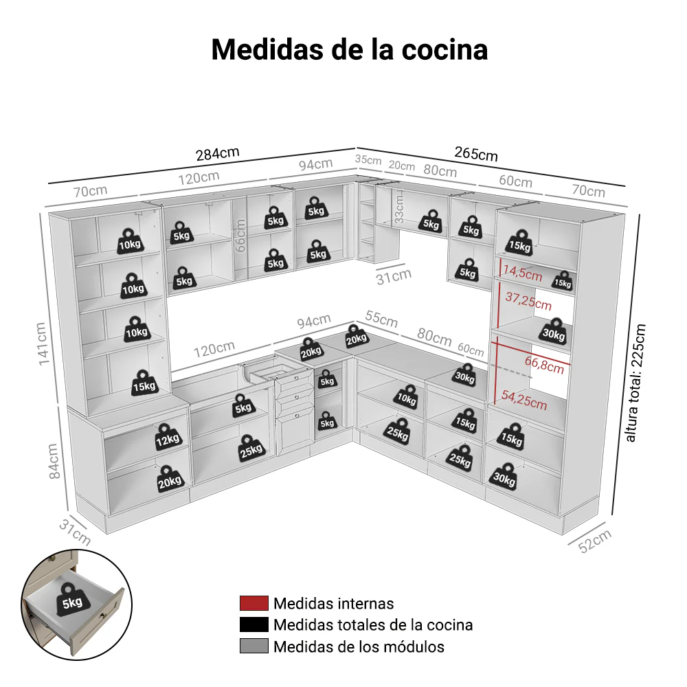 Combo completo de Cocina Esquinero 549 cm Marrón/Crema Vik Madesa 01 - Image 2