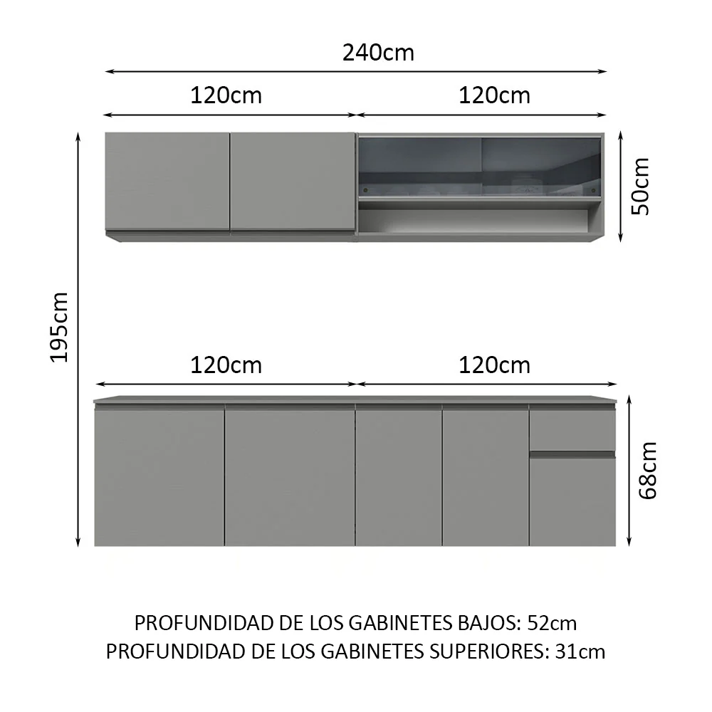 Combo Completo de Cocina Flotante 240 cm Gris Nice Madesa 05 - Image 2