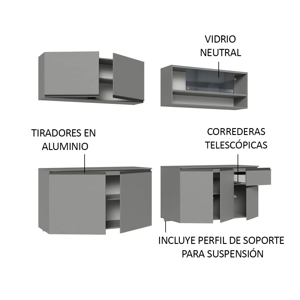 Combo Completo de Cocina Flotante 240 cm Gris Nice Madesa 05 - Image 4