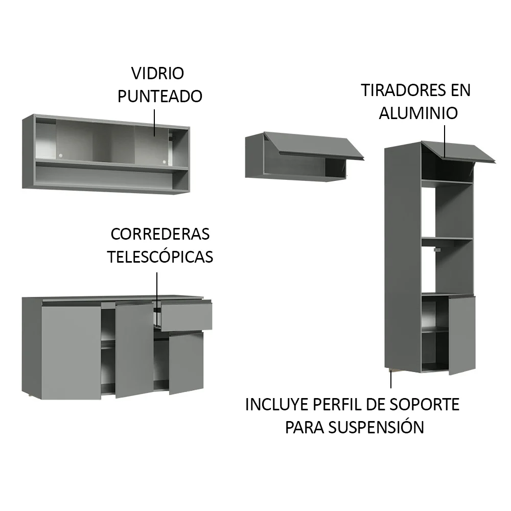 Combo completo de Cocina Flotante 260cm Gris Nice Madesa 11 - Image 4