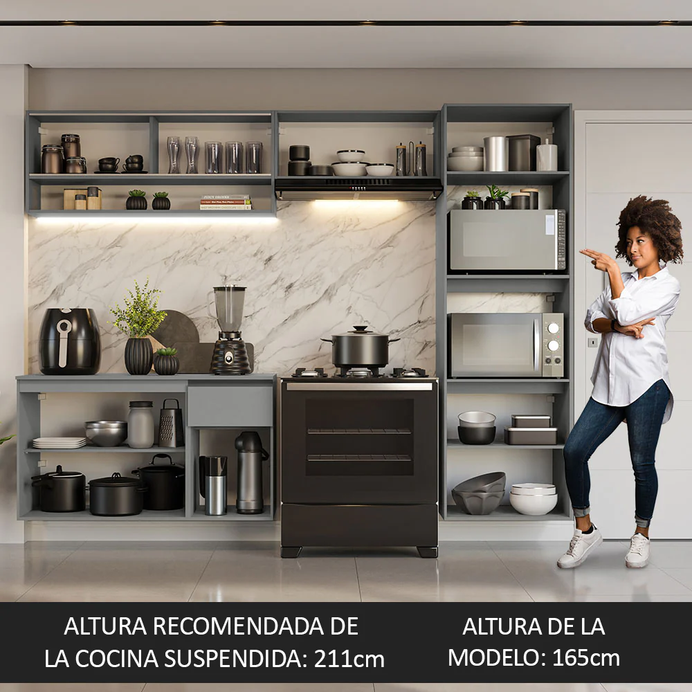 Combo completo de Cocina Flotante 260cm Gris Nice Madesa 11 - Image 5